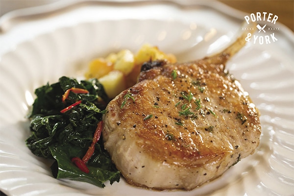 pan roasted pork chops recipe with roasted apples image