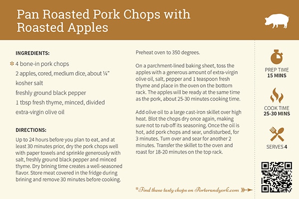 pan roasted pork chops recipe with roasted apples card