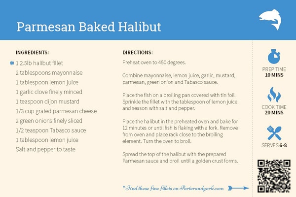 parmesan baked halibut recipe card