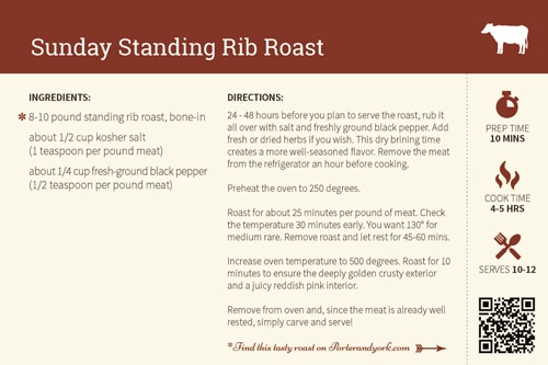 standing rib roast recipe card
